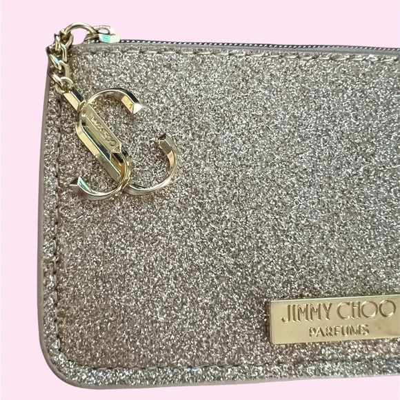 Jimmy Choo Parfums Gold Glitter Zip Coin Purse Pouch - Picture 2 of 3